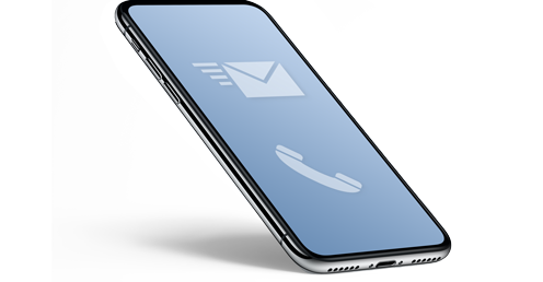 Smartphone mit Symbolen für Telefon und E-Mail auf dem Bildschirm.