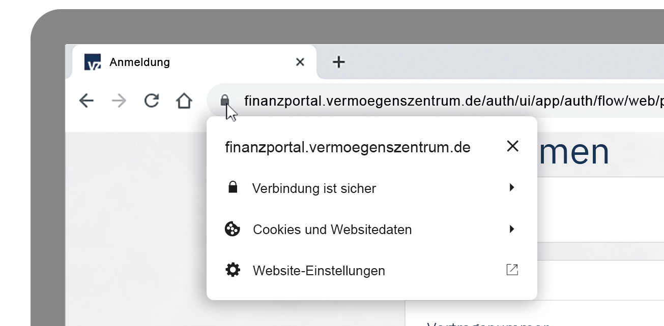Browser zeigt sichere Verbindung zur Login-Seite des VZ Finanzportals