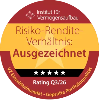 Auszeichnung Risiko-Rendite-Verhältnis ‚Ausgezeichnet‘ für VZ Einzeltitelmandat, Rating Q4/25