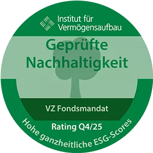 Nachhaltigkeitssiegel 2025: VZ Fondsmandat mit ganzheitlichem ESG-Score ausgezeichnet
