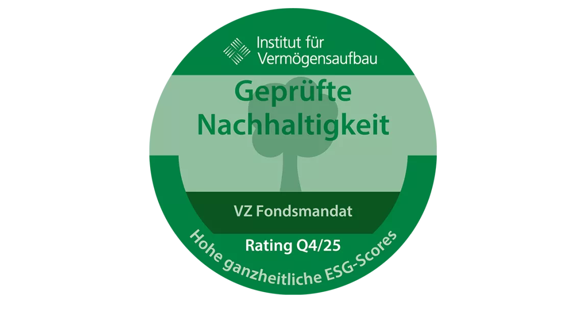 Nachhaltigkeitssiegel 2025: VZ Fondsmandat mit ganzheitlichem ESG-Score ausgezeichnet